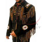 Men's Winter Suede Jacket Bones & Bead Work with Fringe