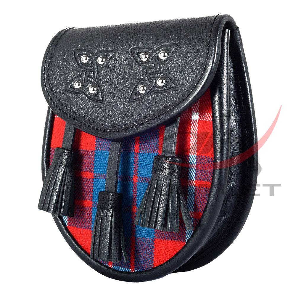Scottish Sporran Hamilton Red Tartan Black Leather image 3