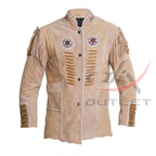 Men's Suede Jacket Bones & Bead Work with Fringe