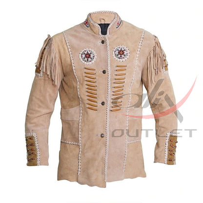 Men's Suede Jacket Bones & Bead Work with Fringe