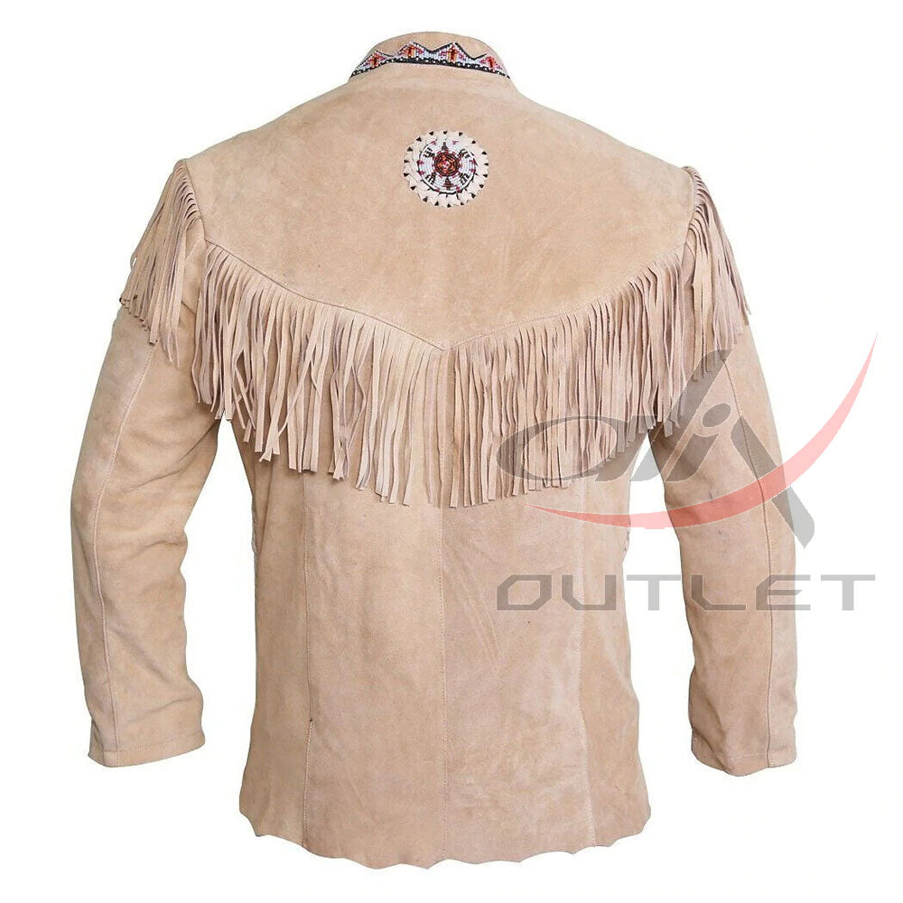 Men's Suede Jacket Bones & Bead Work with Fringe