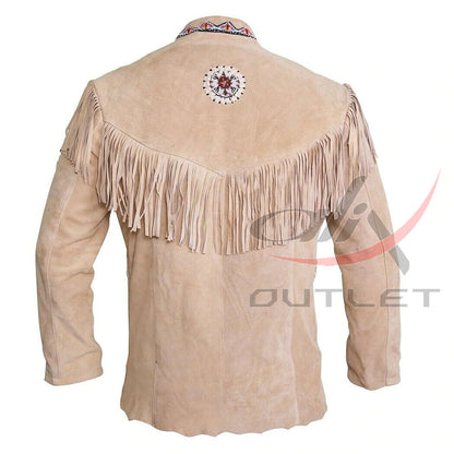 Men's Suede Jacket Bones & Bead Work with Fringe