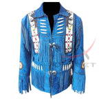 Men's Suede Jacket Bones & Bead Work with Fringe