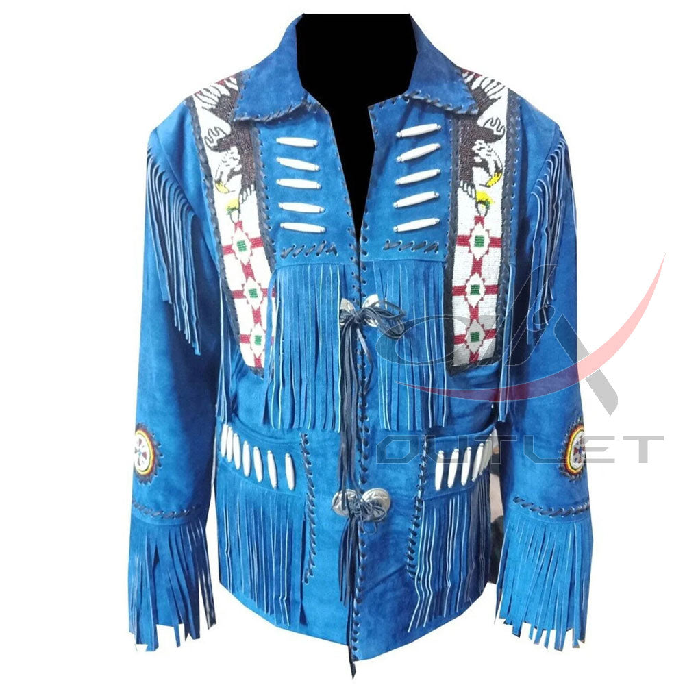 Men's Suede Jacket Bones & Bead Work with Fringe