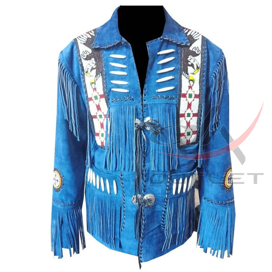 Men's Suede Jacket Bones & Bead Work with Fringe