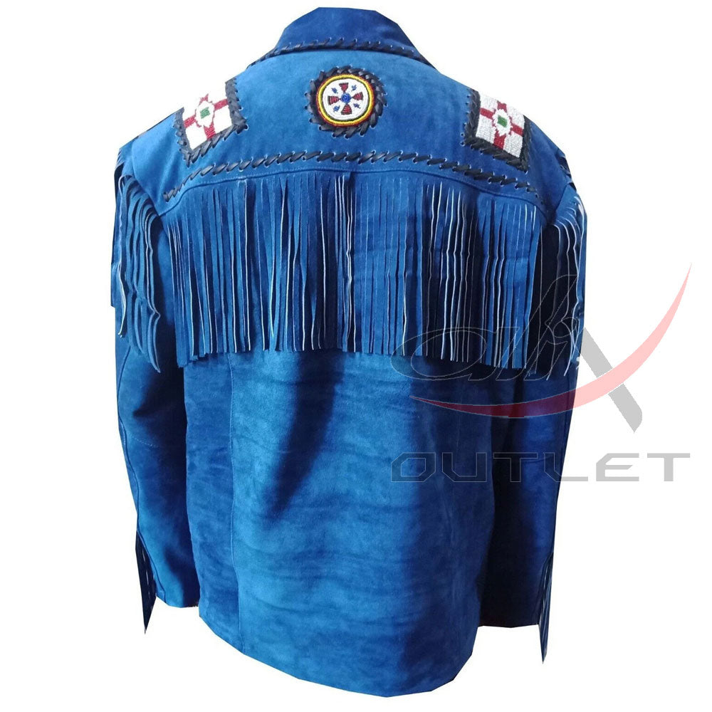 Men's Suede Jacket Bones & Bead Work with Fringe