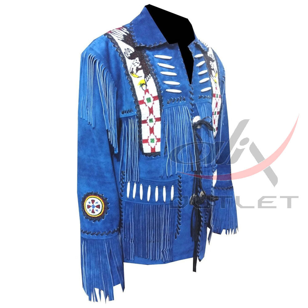 Men's Suede Jacket Bones & Bead Work with Fringe