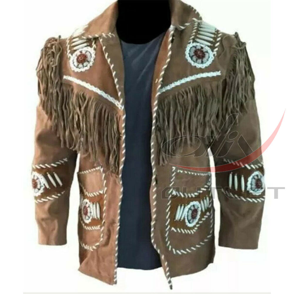 Men's Suede Jacket Bones & Bead Work with Fringe (Copy)
