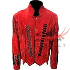 Women's Western Fringed Jacket Red Suede image 0