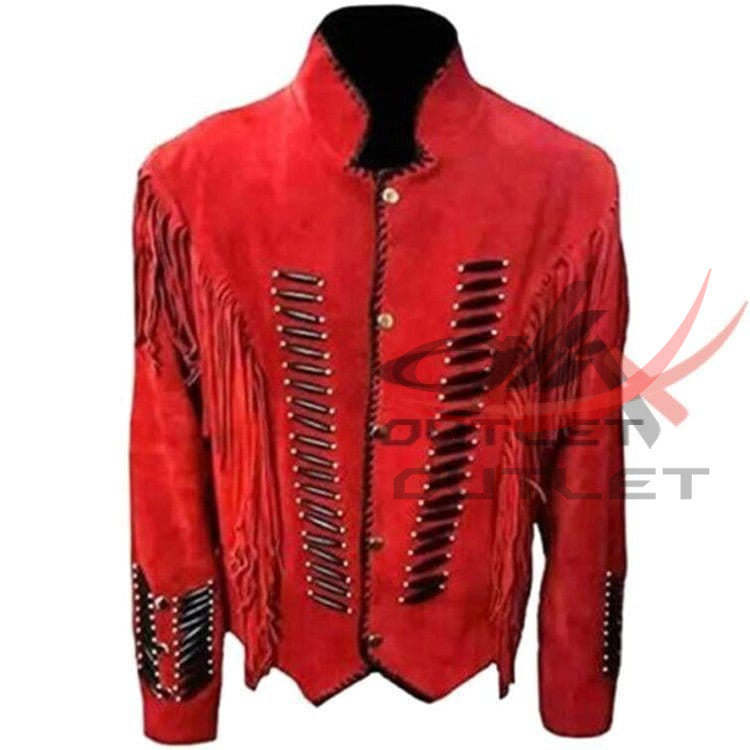 Women's Western Fringed Jacket Red Suede image 0