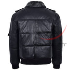Leather Bomber Jacket Fur Collar image 1