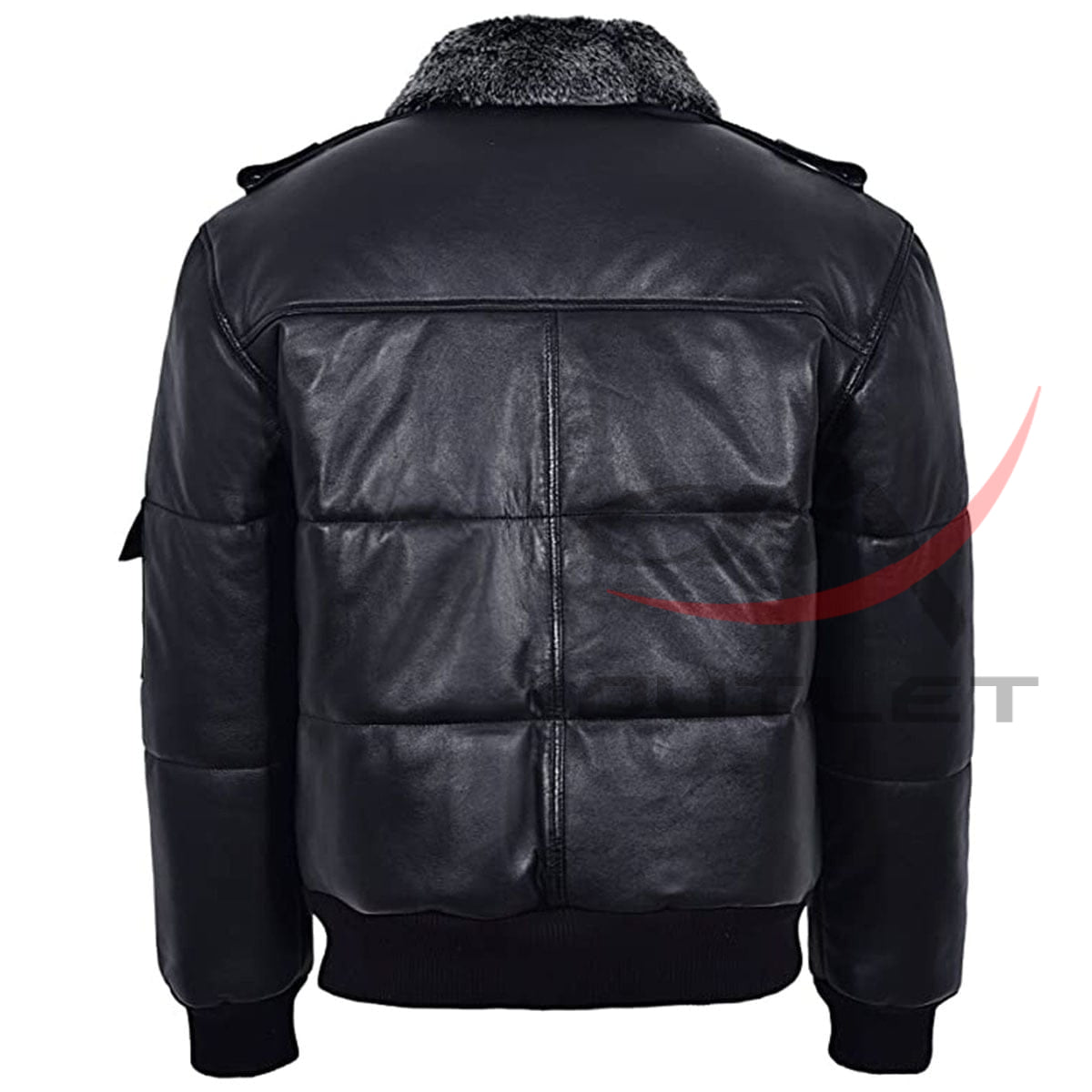 Leather Bomber Jacket Fur Collar image 1