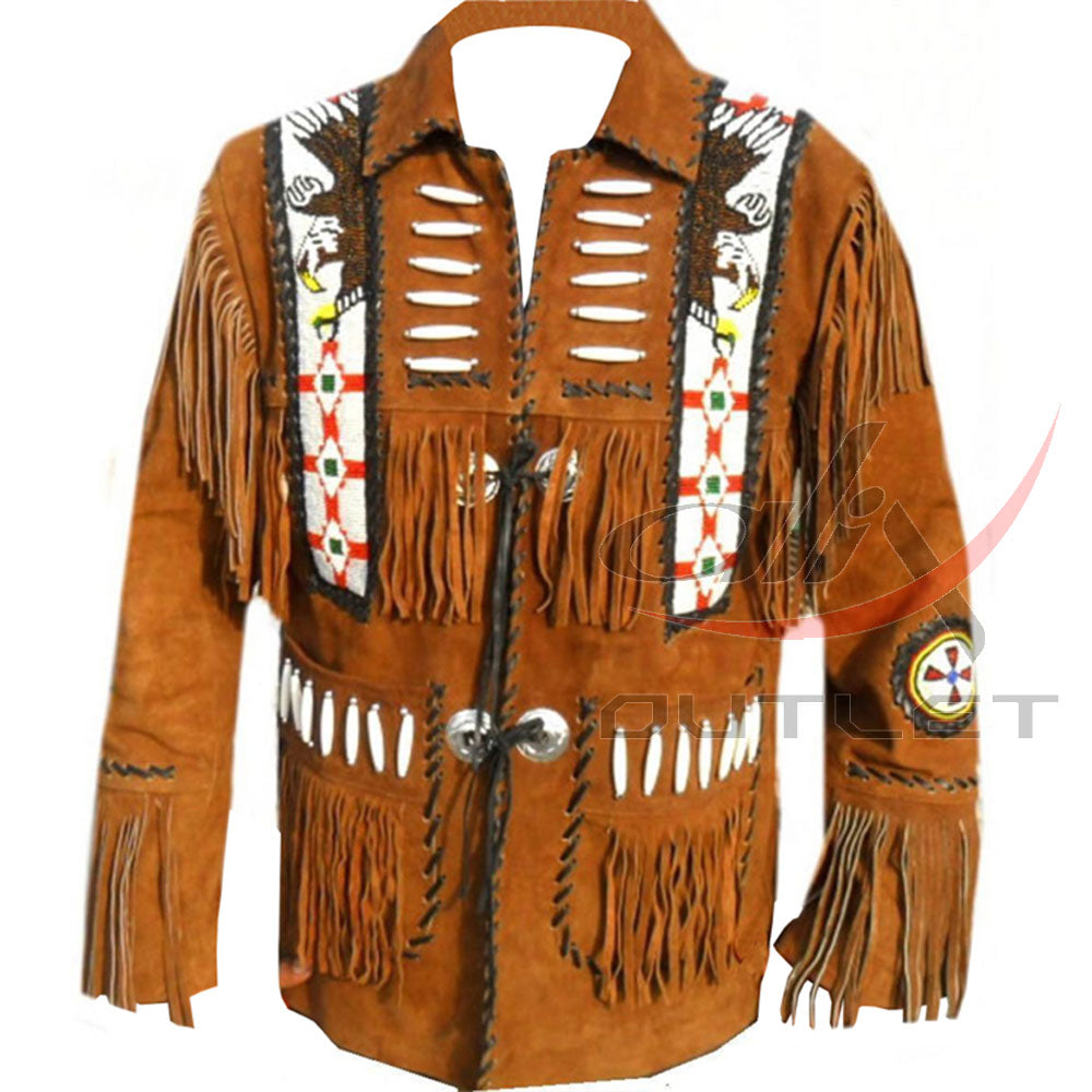 Men's Suede Jacket Bones & Bead Work with Fringe