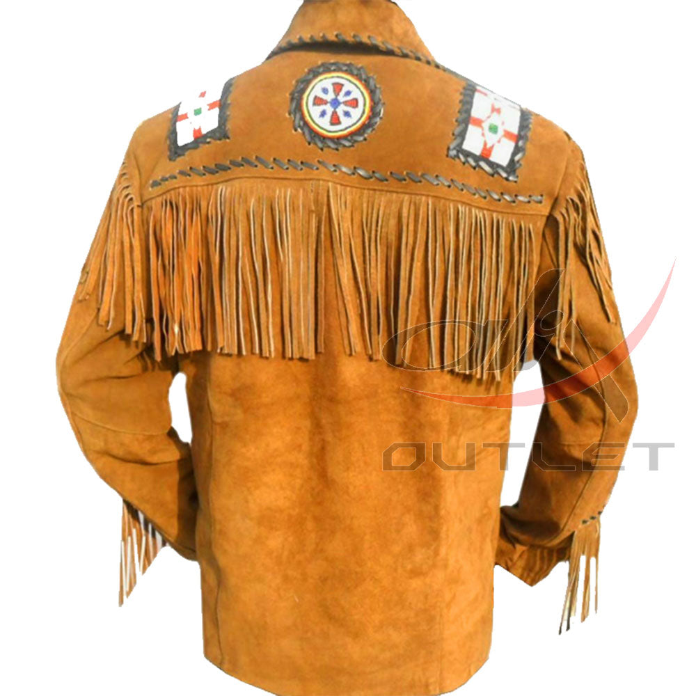 Men's Suede Jacket Bones & Bead Work with Fringe