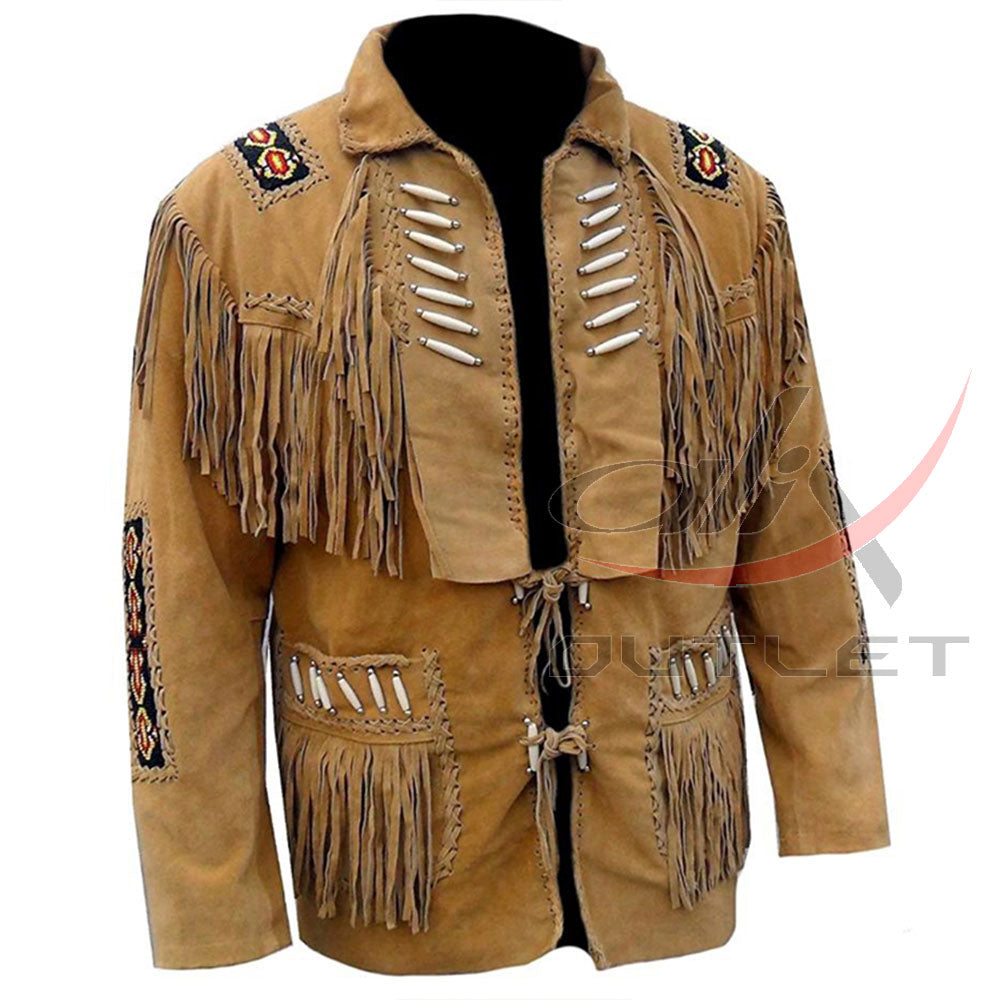 Men's Suede Jacket Bones & Bead Work with Fringe