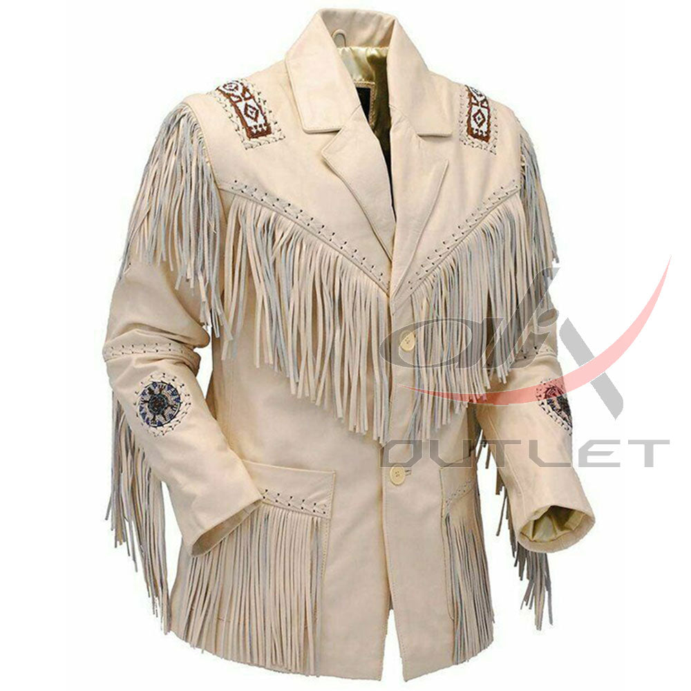 Men's Suede Jacket Bones & Bead Work with Fringe