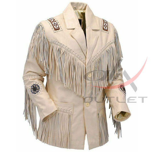 Men's Suede Jacket Bones & Bead Work with Fringe