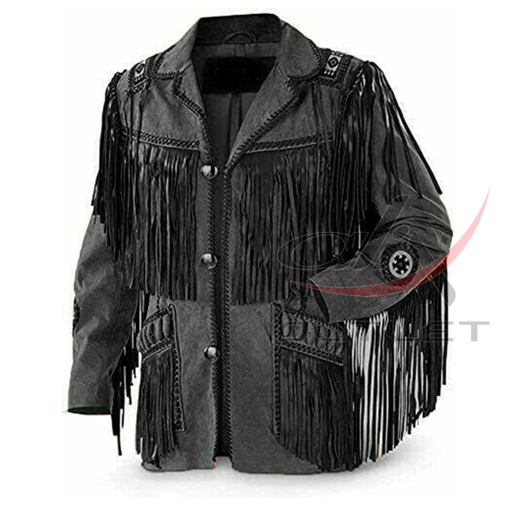 Men's Suede Jacket Bones & Bead Work with Fringe