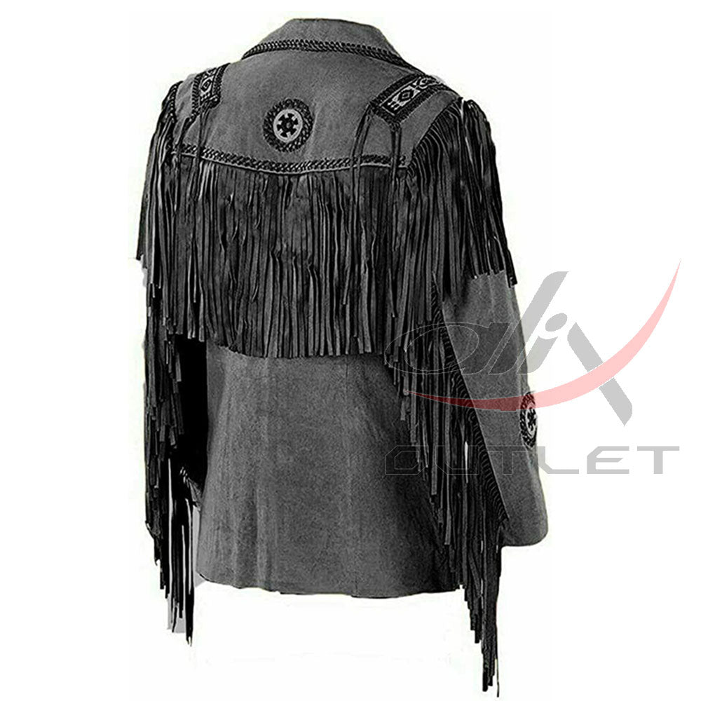 Men's Suede Jacket Bones & Bead Work with Fringe