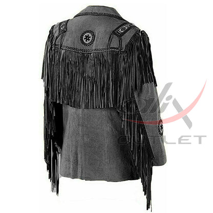 Men's Suede Jacket Bones & Bead Work with Fringe