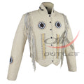 Women's Fringed Leather Jacket White