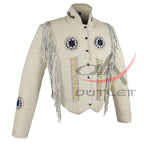Women's Fringed Leather Jacket White