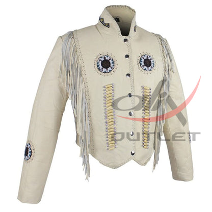 Women's Fringed Leather Jacket White image 0