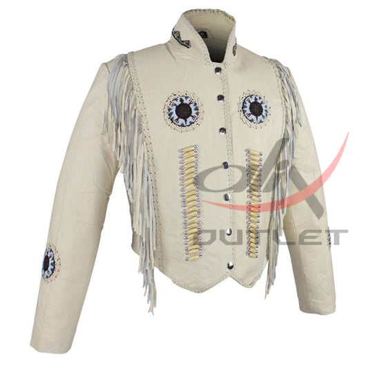 Women's Fringed Leather Jacket White image 0