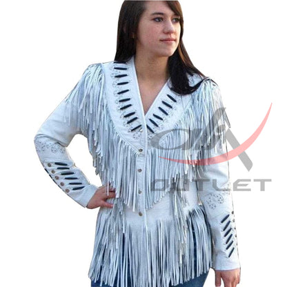 Women's Western Jacket White Leather Suede image 0