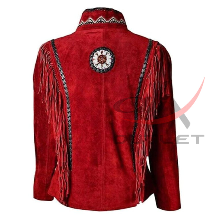 Women's Western Cowgirl Jacket Red Suede image 1