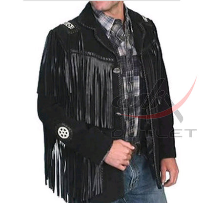 Men's Suede Jacket Bones & Bead Work with Fringe