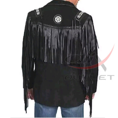 Men's Suede Jacket Bones & Bead Work with Fringe