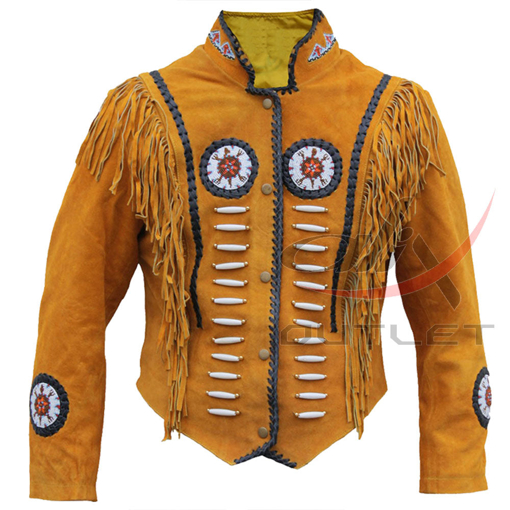 Women's Suede Jacket Bones & Bead Work with Fringe