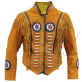 Women's Suede Jacket Bones & Bead Work with Fringe