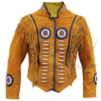 Women's Suede Jacket Bones & Bead Work with Fringe