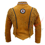 Women's Suede Jacket Bones & Bead Work with Fringe