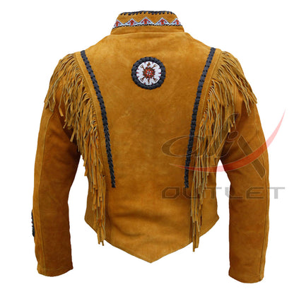 Women's Suede Jacket Bones & Bead Work with Fringe