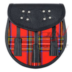 Scottish Sporran Royal Stewart Tartan Black Leather image 0