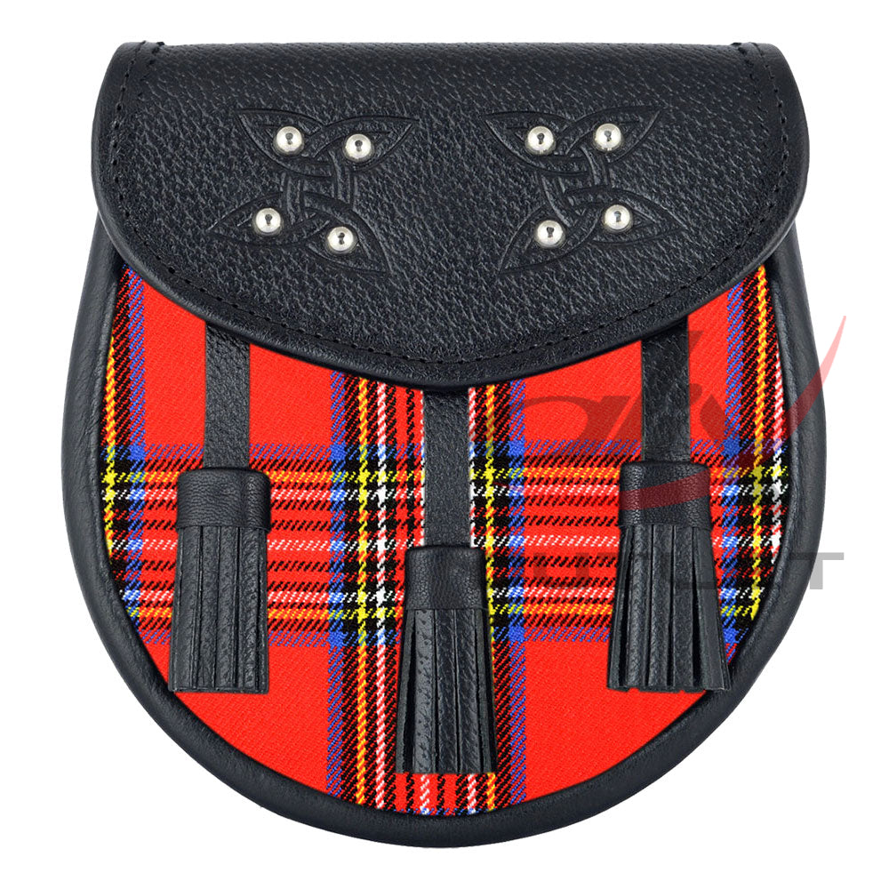 Scottish Sporran Royal Stewart Tartan Black Leather image 0