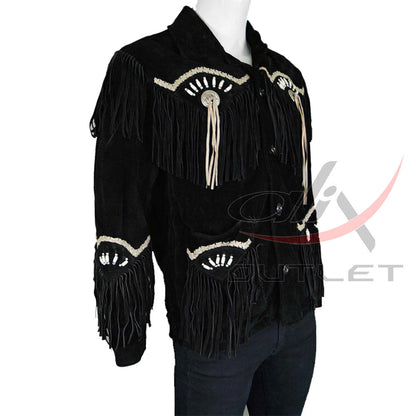 Men's Suede Jacket Bones & Bead Work with Fringe