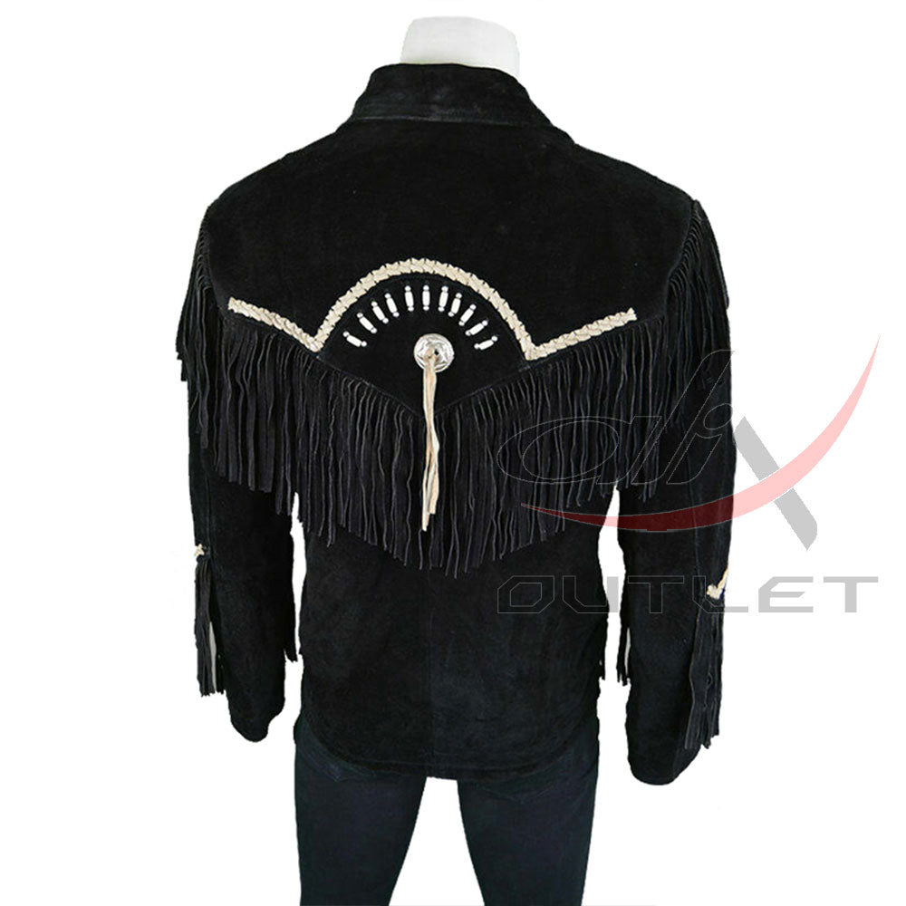 Men's Suede Jacket Bones & Bead Work with Fringe