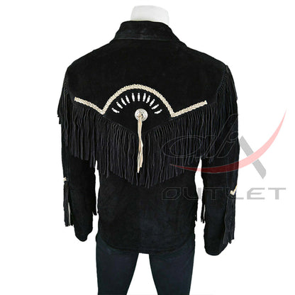 Men's Suede Jacket Bones & Bead Work with Fringe