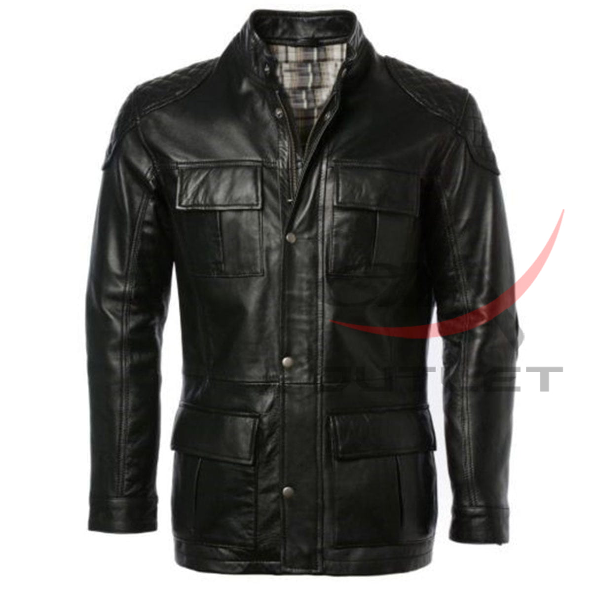 Cafe Racer Coat Long Hip Length Leather Jacket image 0