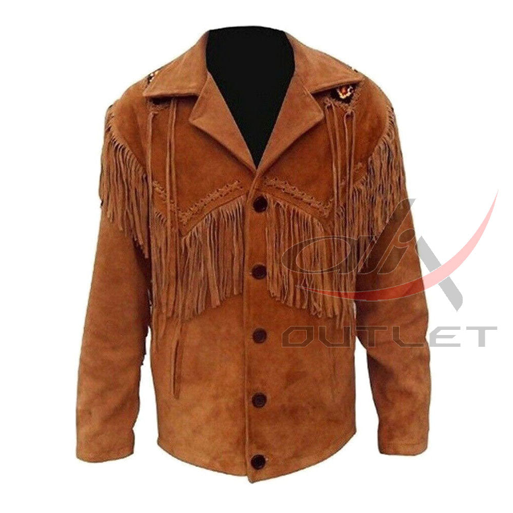 Men's Suede Jacket Bones & Bead Work with Fringe