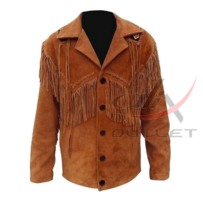 Men's Suede Jacket Bones & Bead Work with Fringe