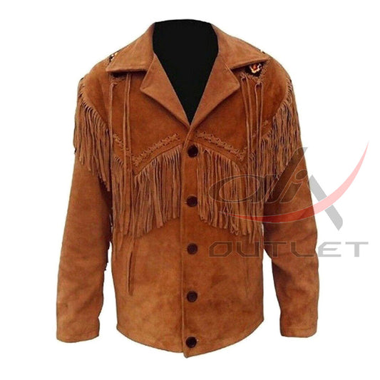 Men's Suede Jacket Bones & Bead Work with Fringe