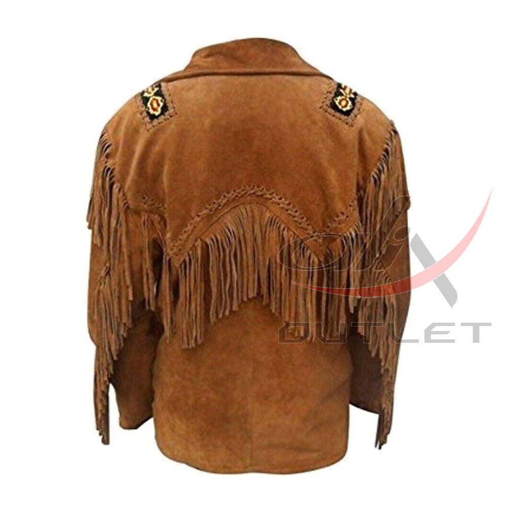 Men's Suede Jacket Bones & Bead Work with Fringe
