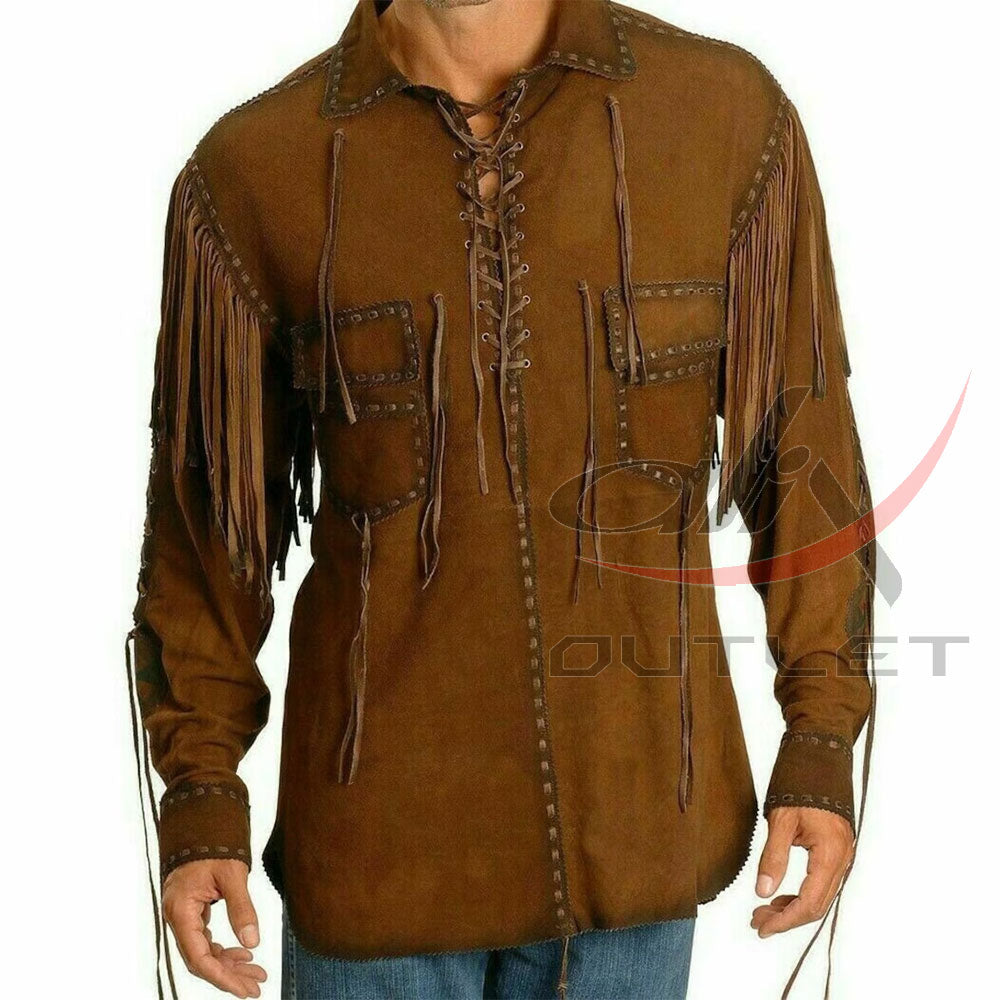 Men's Suede Jacket Bones & Bead Work with Fringe