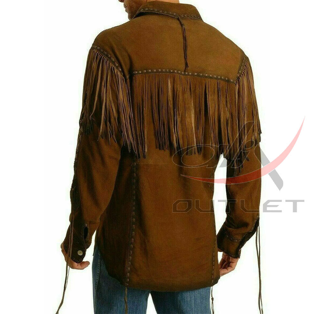 Men's Suede Jacket Bones & Bead Work with Fringe