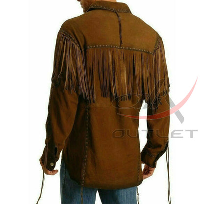 Men's Suede Jacket Bones & Bead Work with Fringe